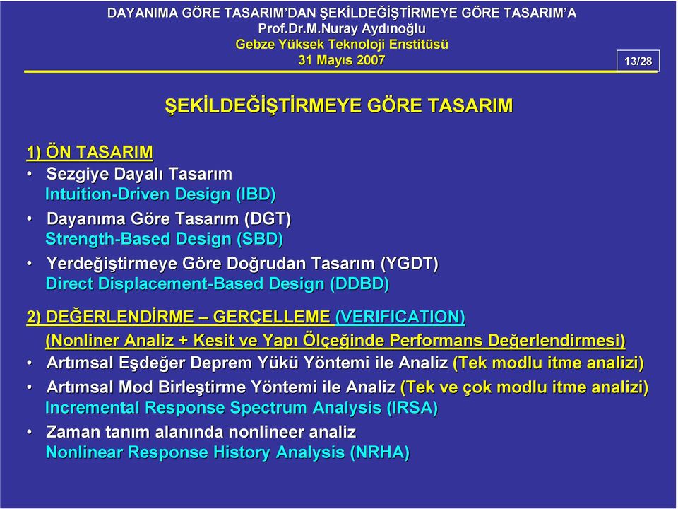 Yapı Ölçeğide Performas Değerledirmesi) erledirmesi) Artımsal EşdeE değer er Deprem YüküY Yötemi ile Aaliz (Tek modlu itme aalizi) Artımsal Mod Birleştirme