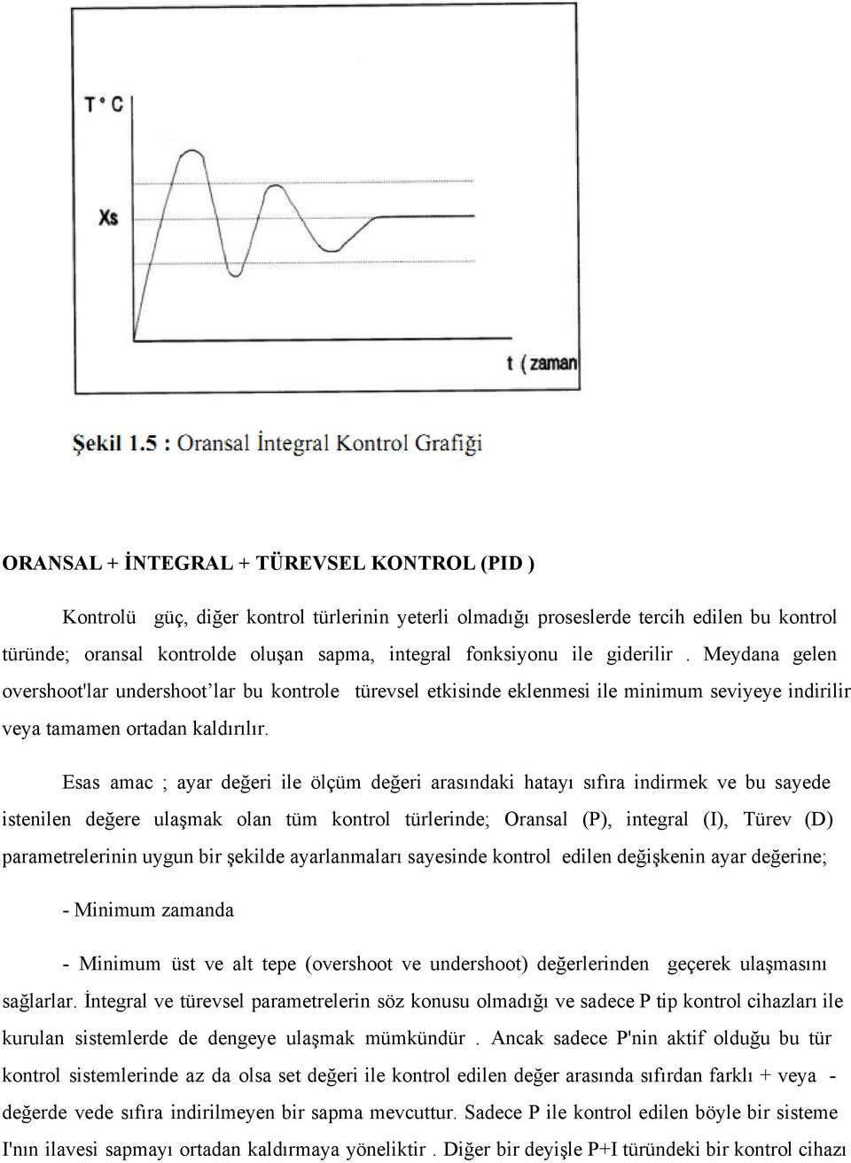 Esas amac ; ayar değeri ile ölçüm değeri arasındaki hatayı sıfıra indirmek ve bu sayede istenilen değere ulaşmak olan tüm kontrol türlerinde; Oransal (P), integral (I), Türev (D) parametrelerinin