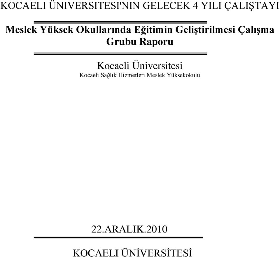 Çalışma Grubu Raporu Kocaeli Üniversitesi Kocaeli