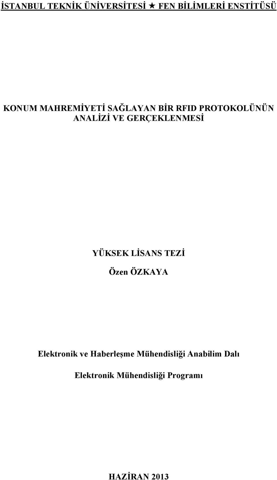 Elektronik ve Haberleşme Mühendisliği Anabilim Dalı Elektronik Mühendisliği