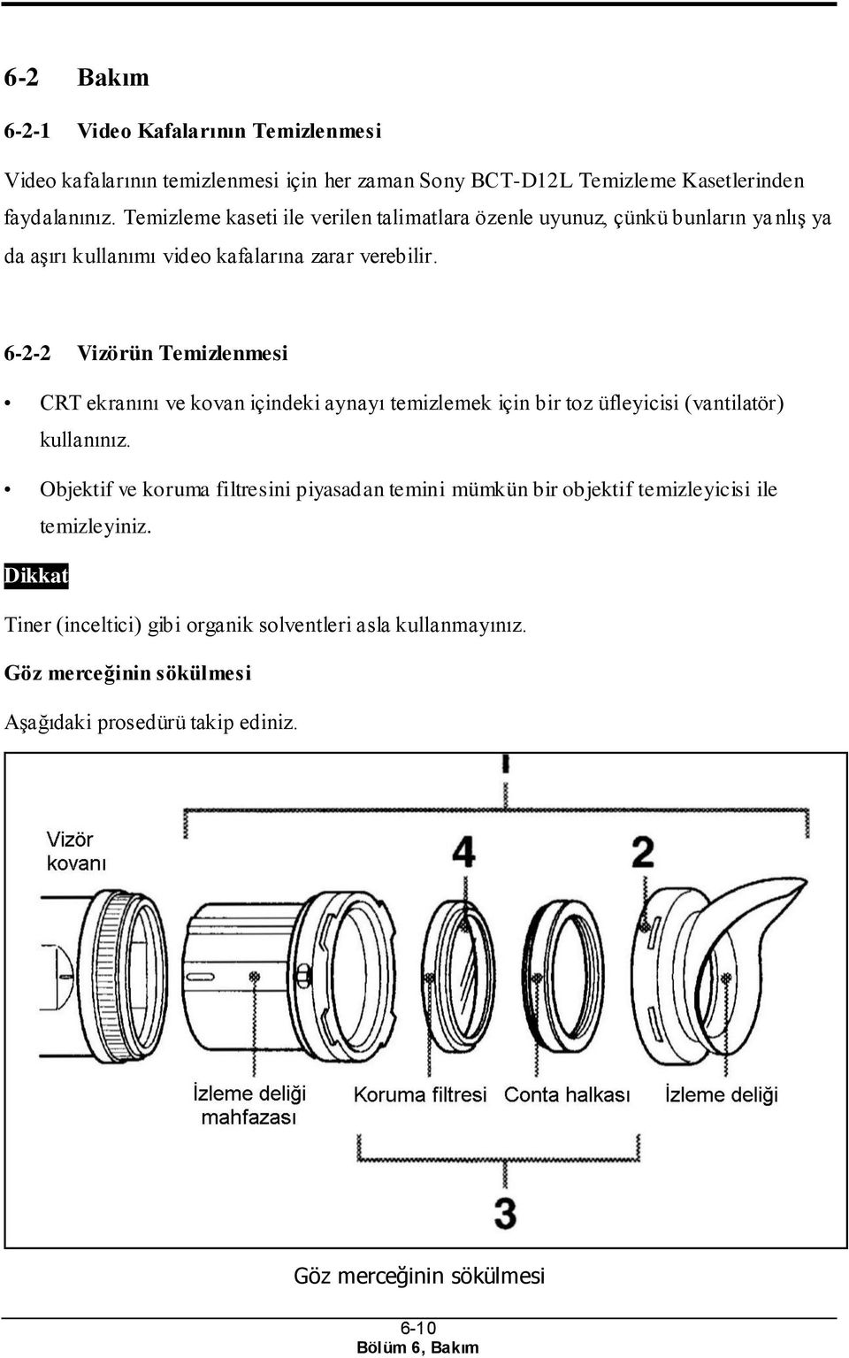 6-2-2 Vizörün Temizlenmesi CRT ekranını ve kovan içindeki aynayı temizlemek için bir toz üfleyicisi (vantilatör) kullanınız.