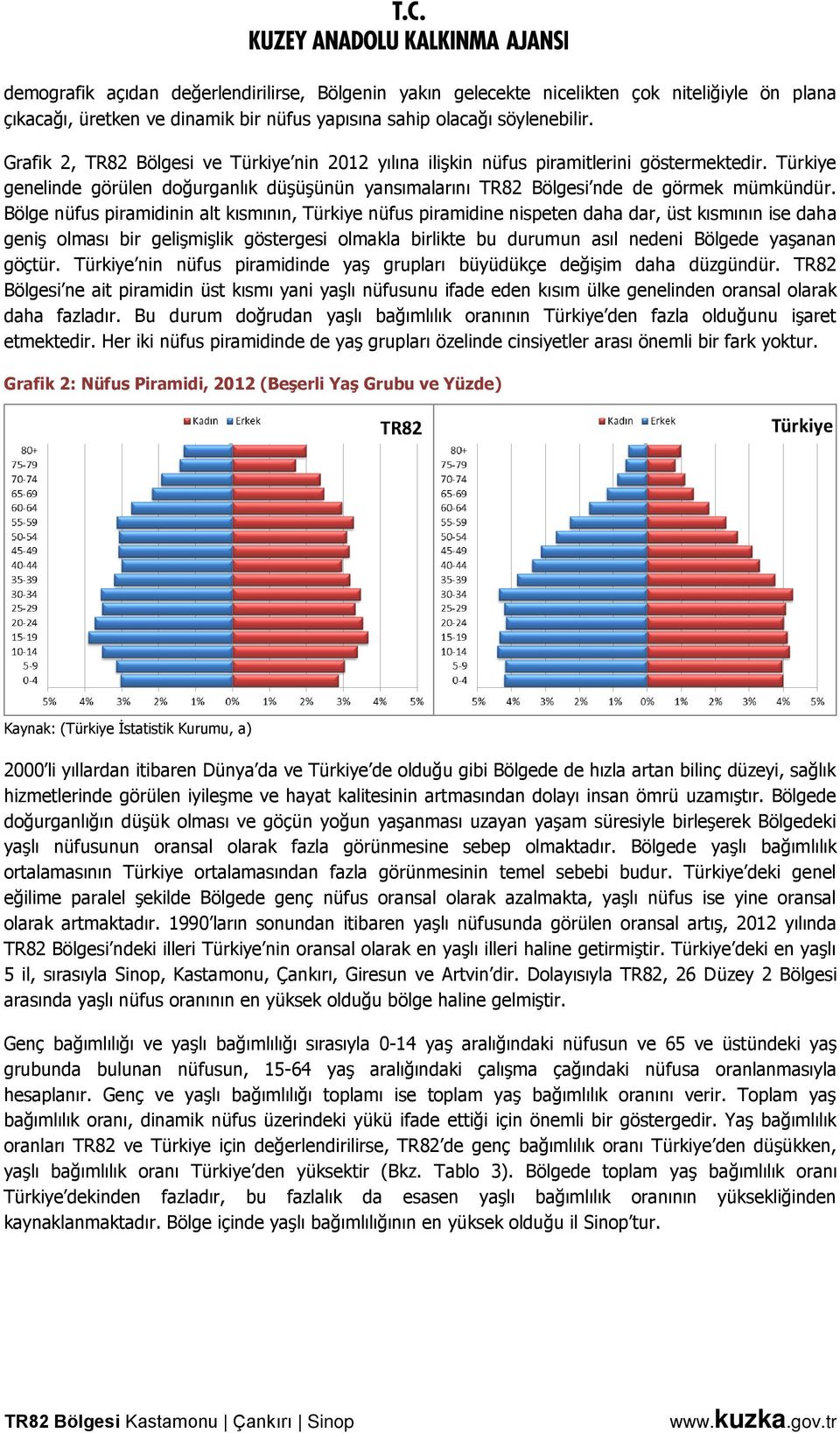 Bölge nüfus piramidinin alt kısmının, Türkiye nüfus piramidine nispeten daha dar, üst kısmının ise daha geniş olması bir gelişmişlik göstergesi olmakla birlikte bu durumun asıl nedeni Bölgede yaşanan