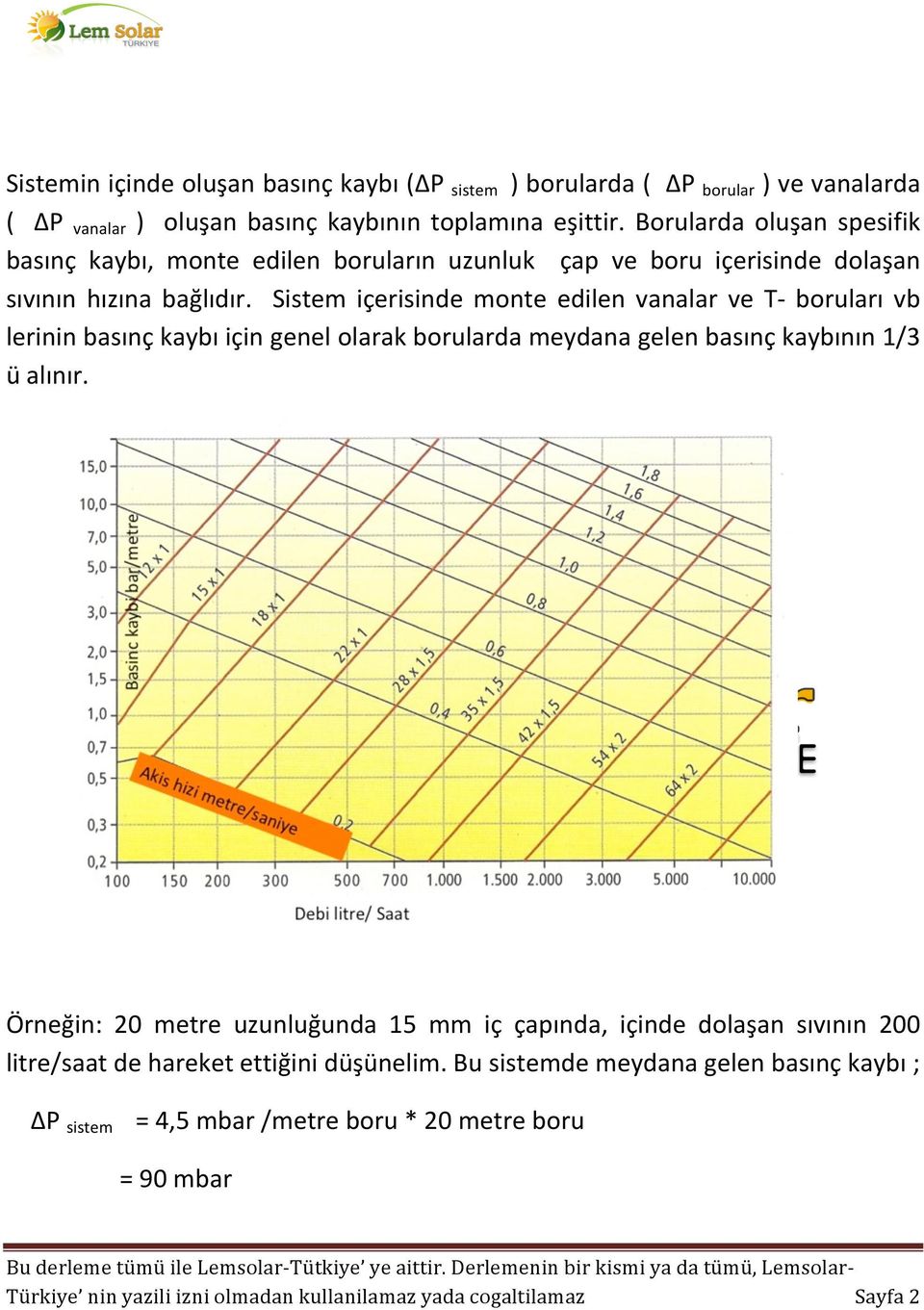 Sistem içerisinde monte edilen vanalar ve T- boruları vb lerinin basınç kaybı için genel olarak borularda meydana gelen basınç kaybının 1/3 ü alınır.