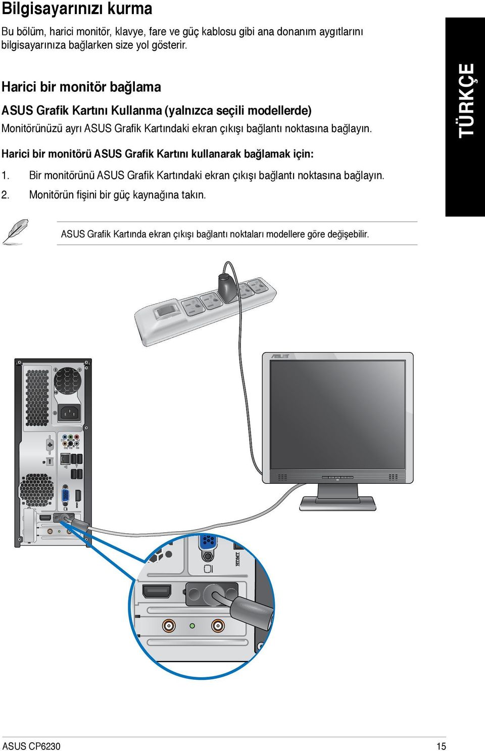 noktasına bağlayın. Harici bir monitörü ASUS Grafik Kartını kullanarak bağlamak için: 1.