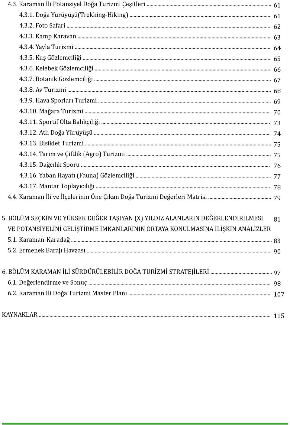 Sportif Olta Balıkçılığı... 73 4.3.12. Atlı Doğa Yürüyüşü... 74 4.3.13. Bisiklet Turizmi... 75 4.3.14. Tarım ve Çiftlik (Agro) Turizmi... 75 4.3.15. Dağcılık Sporu... 76 4.3.16.