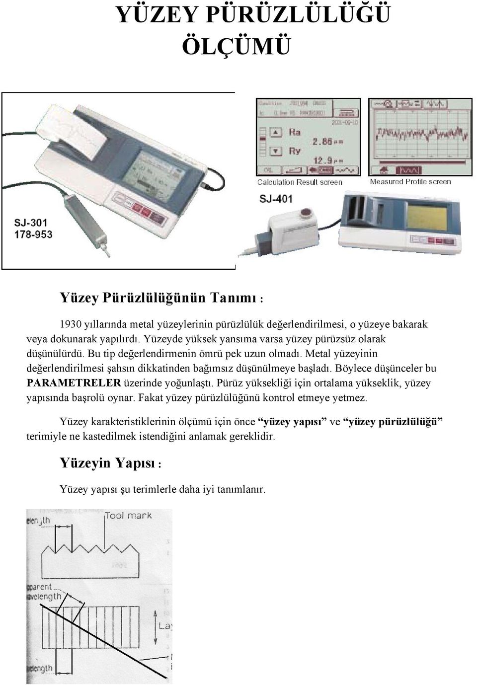 Metal yüzeyinin değerlendirilmesi şahsın dikkatinden bağımsız düşünülmeye başladı. Böylece düşünceler bu PARAMETRELER üzerinde yoğunlaştı.