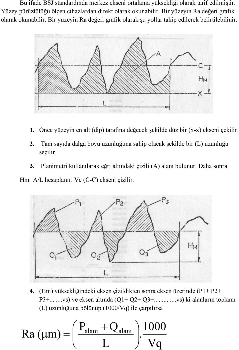 Tam sayıda dalga boyu uzunluğuna sahip olacak şekilde bir (L) uzunluğu seçilir. 3. Planimetri kullanılarak eğri altındaki çizili (A) alanı bulunur. Daha sonra Hm=A/L hesaplanır.