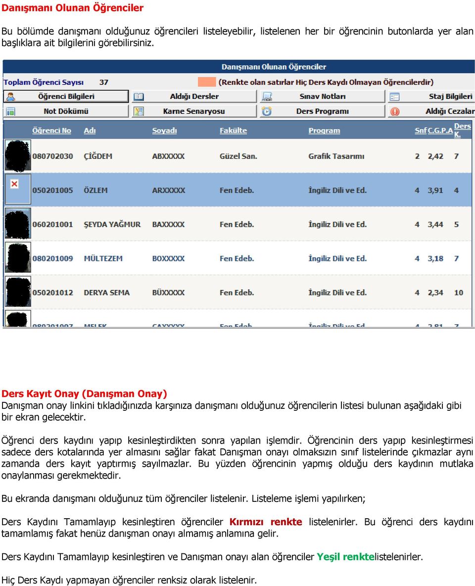 Öğrenci ders kaydını yapıp kesinleştirdikten sonra yapılan işlemdir.