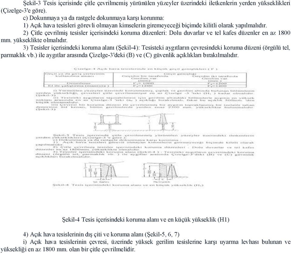 2) Çitle çevrilmiş tesisler içerisindeki koruma düzenleri: Dolu duvarlar ve tel kafes düzenler en az 1800 mm. yükseklikte olmalıdır.