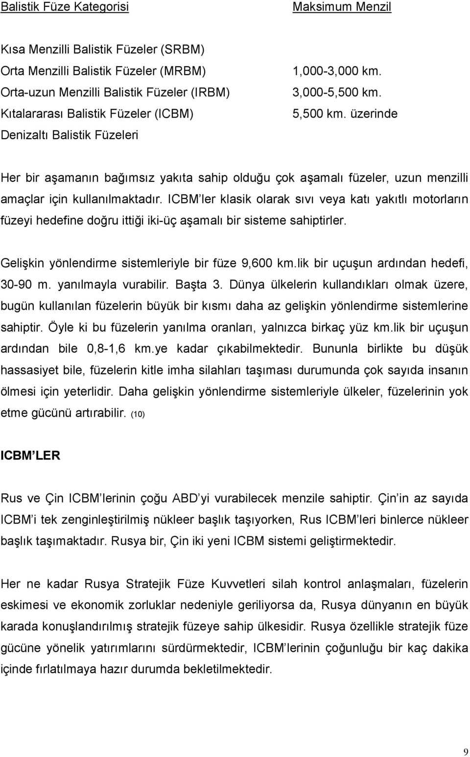 ICBM ler klasik olarak sıvı veya katı yakıtlı motorların füzeyi hedefine doğru ittiği iki-üç aşamalı bir sisteme sahiptirler. Gelişkin yönlendirme sistemleriyle bir füze 9,600 km.