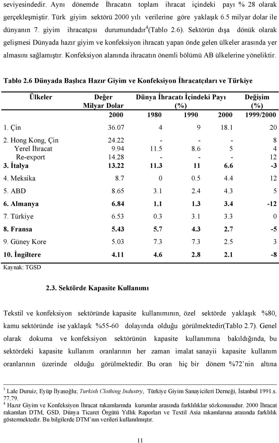 Konfeksiyon alanında ihracatın önemli bölümü AB ülkelerine yöneliktir. Tablo 2.