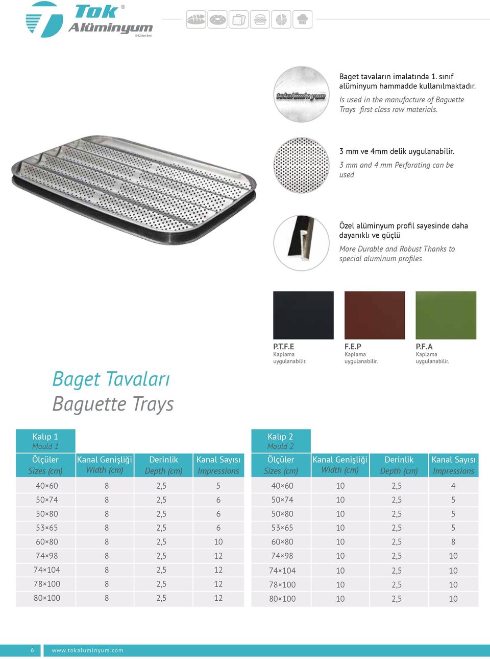 aluminum profiles Baget Tavaları Baguette Trays P.T.F.