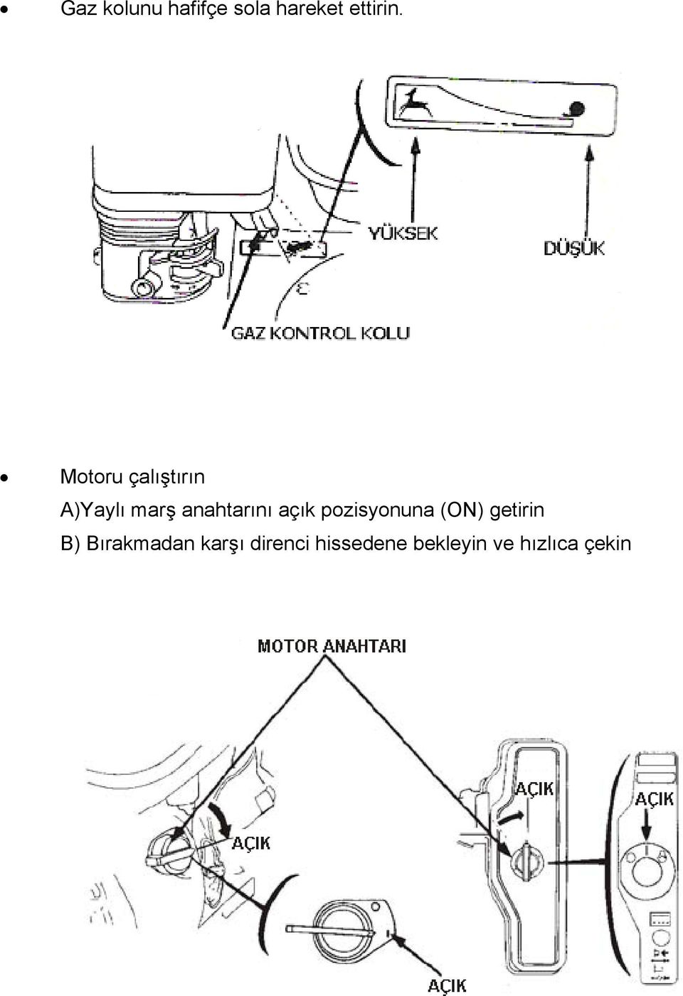 açık pozisyonuna (ON) getirin B) Bırakmadan