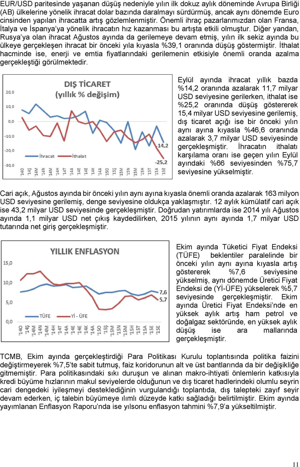 Diğer yandan, Rusya ya olan ihracat Ağustos ayında da gerilemeye devam etmiş, yılın ilk sekiz ayında bu ülkeye gerçekleşen ihracat bir önceki yıla kıyasla %39,1 oranında düşüş göstermiştir.