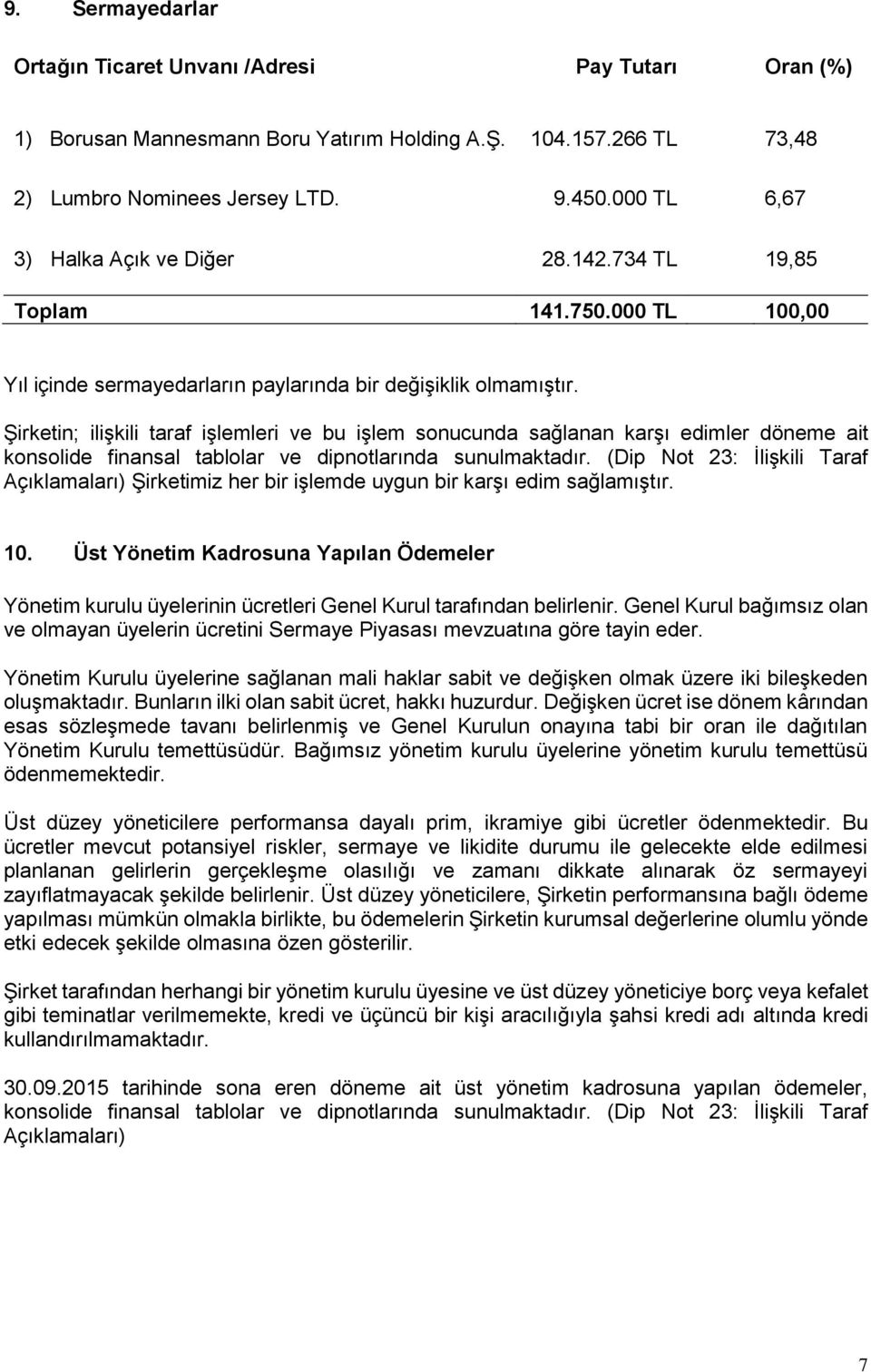 Şirketin; ilişkili taraf işlemleri ve bu işlem sonucunda sağlanan karşı edimler döneme ait konsolide finansal tablolar ve dipnotlarında sunulmaktadır.