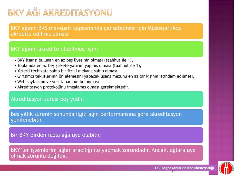 kişinin istihdam edilmesi, Web sayfasının ve veri tabanının bulunması Akreditasyon protokolünü imzalamış olması gerekmektedir. Akreditasyon süresi beş yıldır.