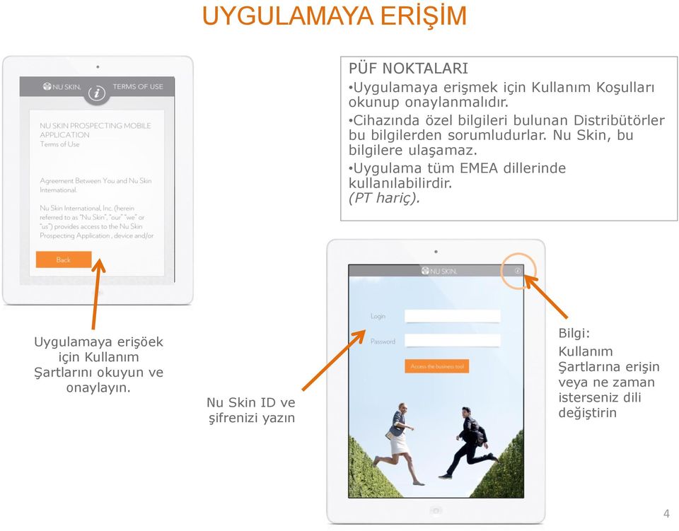 Nu Skin, bu bilgilere ulaşamaz. Uygulama tüm EMEA dillerinde kullanılabilirdir. (PT hariç).