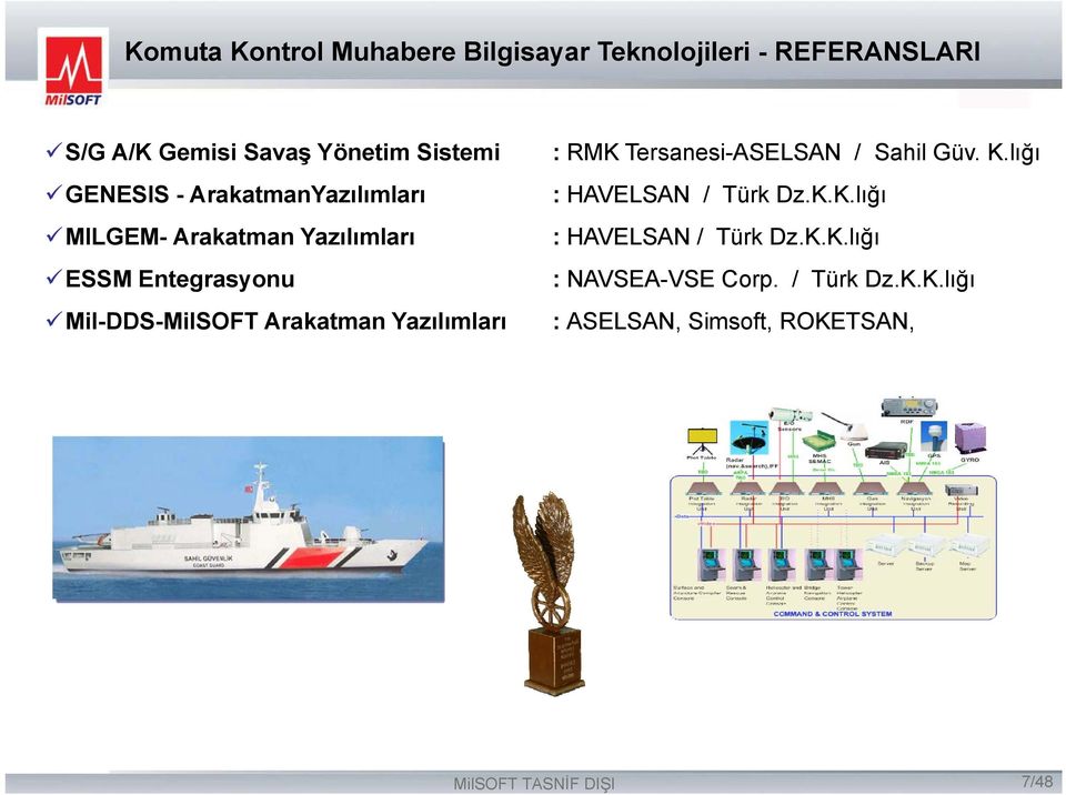 Mil-DDS-MilSOFT Arakatman Yazılımları : RMK Tersanesi-ASELSAN / Sahil Güv. K.