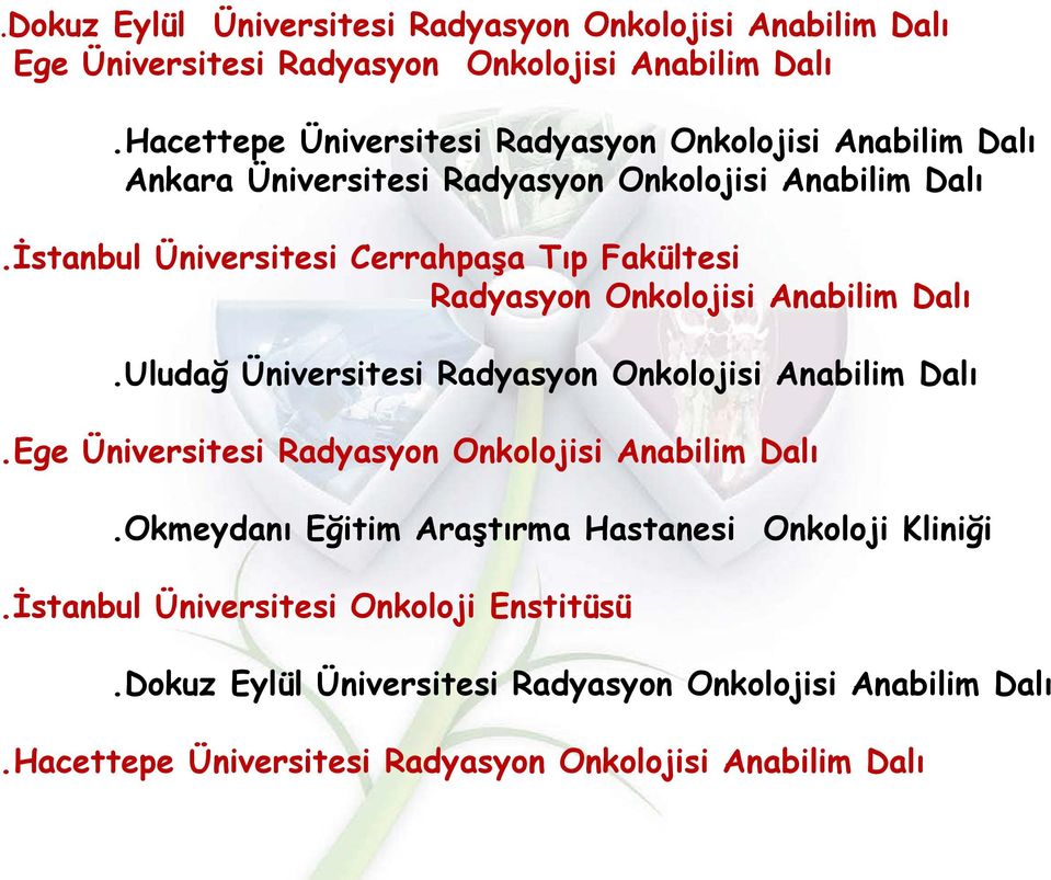 İstanbul Üniversitesi Cerrahpaşa Tıp Fakültesi Radyasyon Onkolojisi Anabilim Dalı.Uludağ Üniversitesi Radyasyon Onkolojisi Anabilim Dalı.