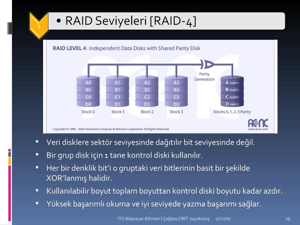 Her bir denklik bit i o gruptaki veri bitlerinin basit bir şekilde XOR lanmış