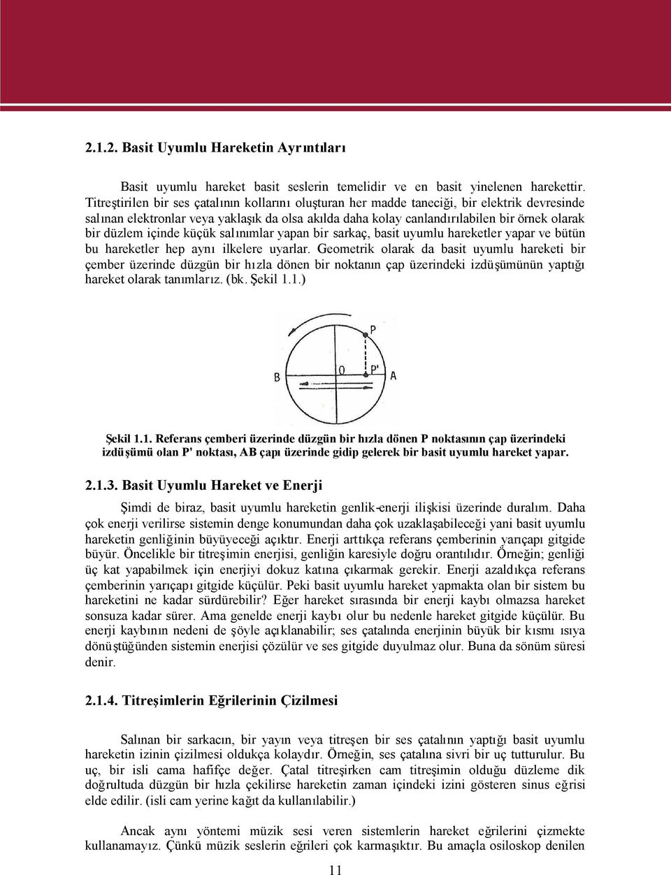 içinde küçük salımlar yapan bir sarkaç, basit uyumlu hareketler yapar ve bütün bu hareketler hep ayilkelere uyarlar.