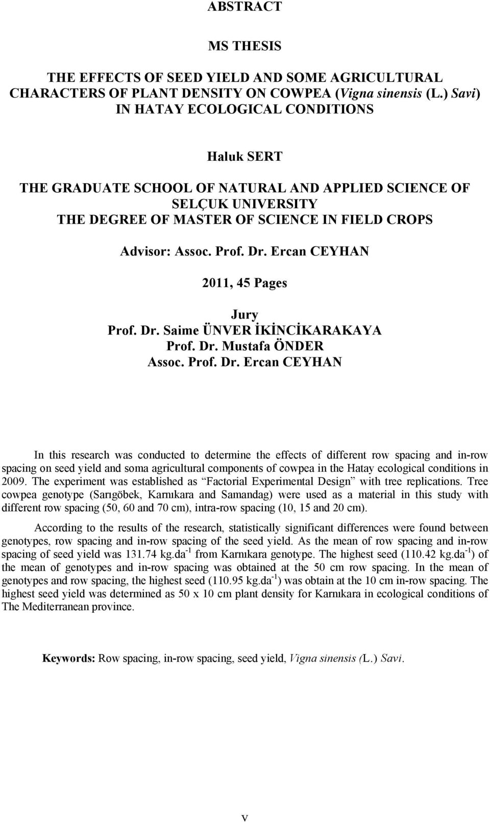 Ercan CEYHAN 2011, 45 Pages Jury Prof. Dr.