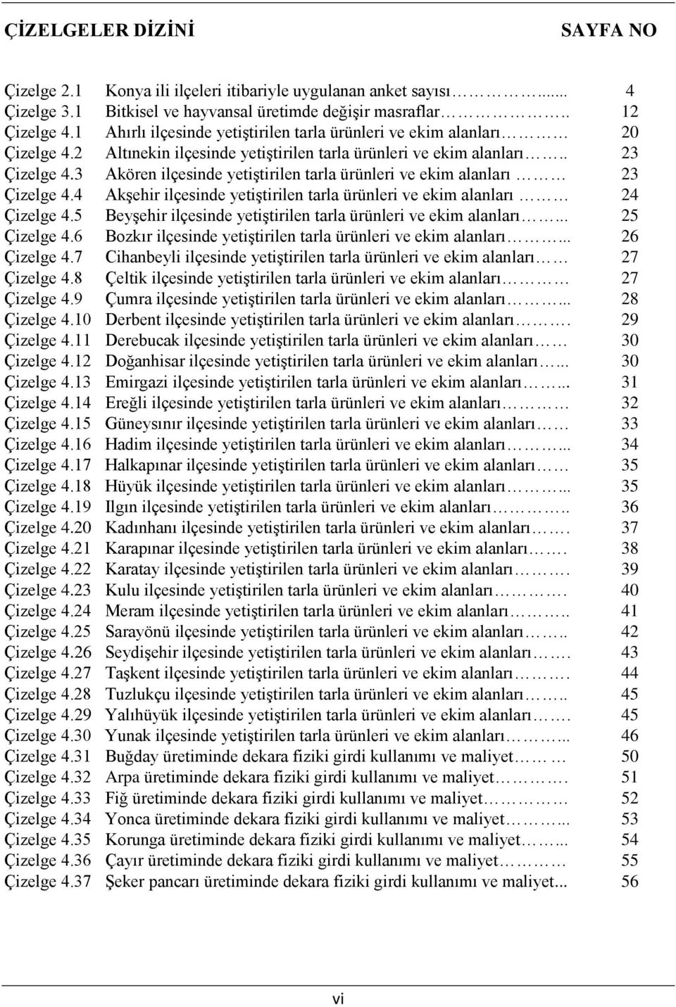 3 Akören ilçesinde yetiģtirilen tarla ürünleri ve ekim alanları 23 Çizelge 4.4 AkĢehir ilçesinde yetiģtirilen tarla ürünleri ve ekim alanları 24 Çizelge 4.