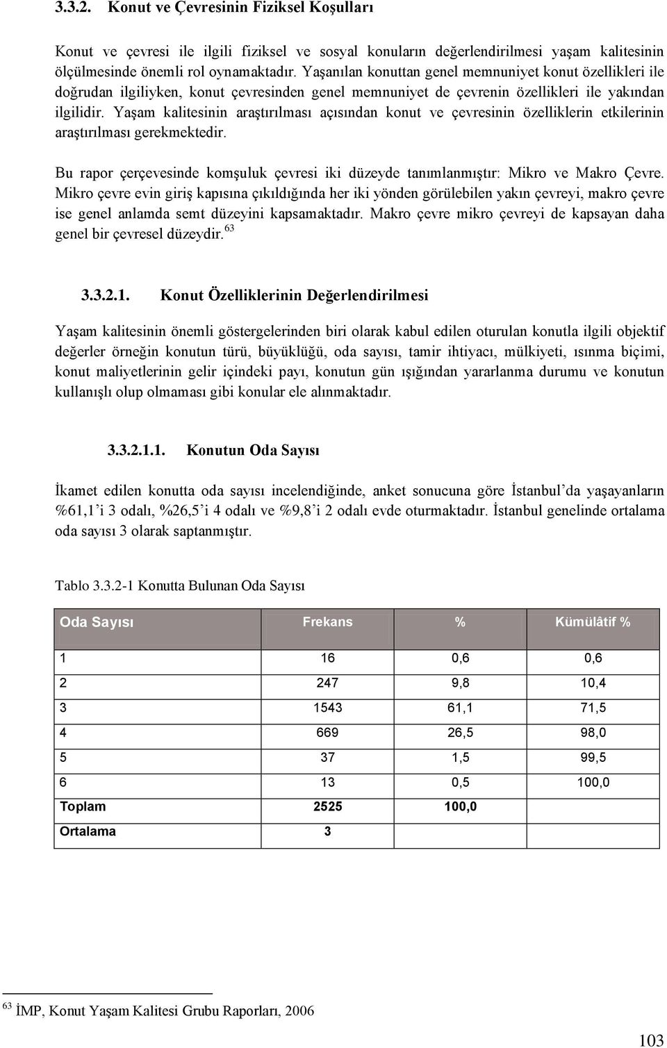 Yaşam kalitesinin araştırılması açısından konut ve çevresinin özelliklerin etkilerinin araştırılması gerekmektedir.