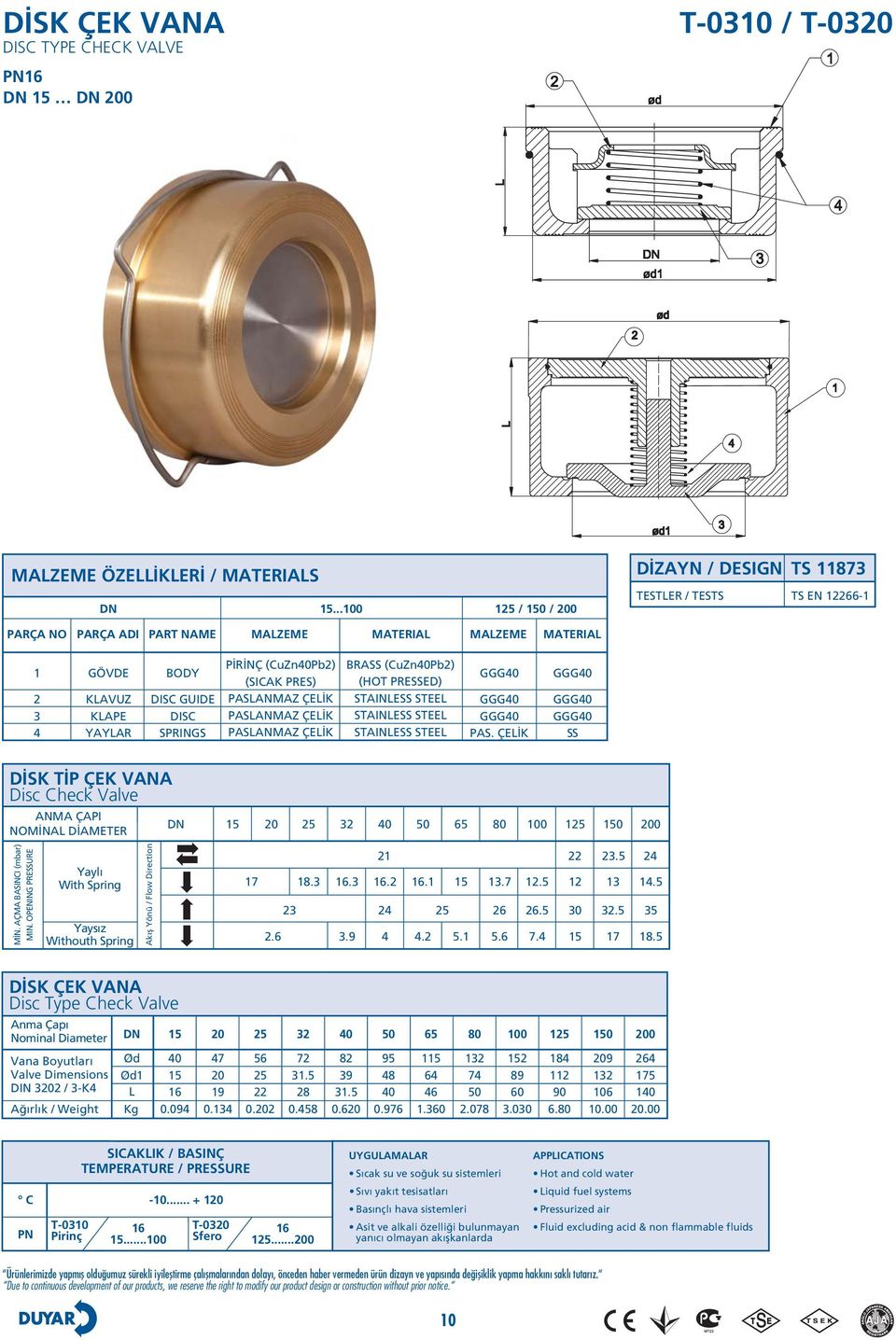 GGG0 GGG0 GGG0 PAS. ÇEİK GGG0 GGG0 GGG0 SS DİSK TİP ÇEK VANA Disc Check Valve ANMA ÇAPI NOMİNA DİAMETER DN 0 0 00 0 MİN. AÇMA BASINCI (mbar) MIN.