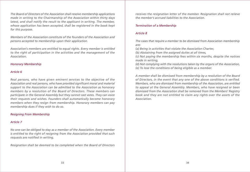 Members of the Association constitute of the founders of the Association and persons accepted to membership upon their application. Association s members are entitled to equal rights.