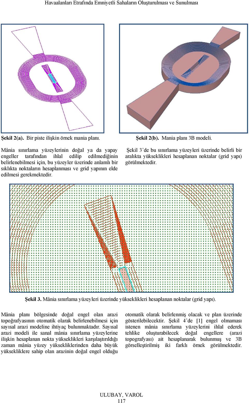 elde edilmesi gerekmektedir. Şekil 2(b). Mania planı 3B modeli. Şekil 3 de bu sınırlama yüzeyleri üzerinde belirli bir aralıkta yükseklikleri hesaplanan noktalar (grid yapı) görülmektedir. Şekil 3. Mânia sınırlama yüzeyleri üzerinde yükseklikleri hesaplanan noktalar (grid yapı).