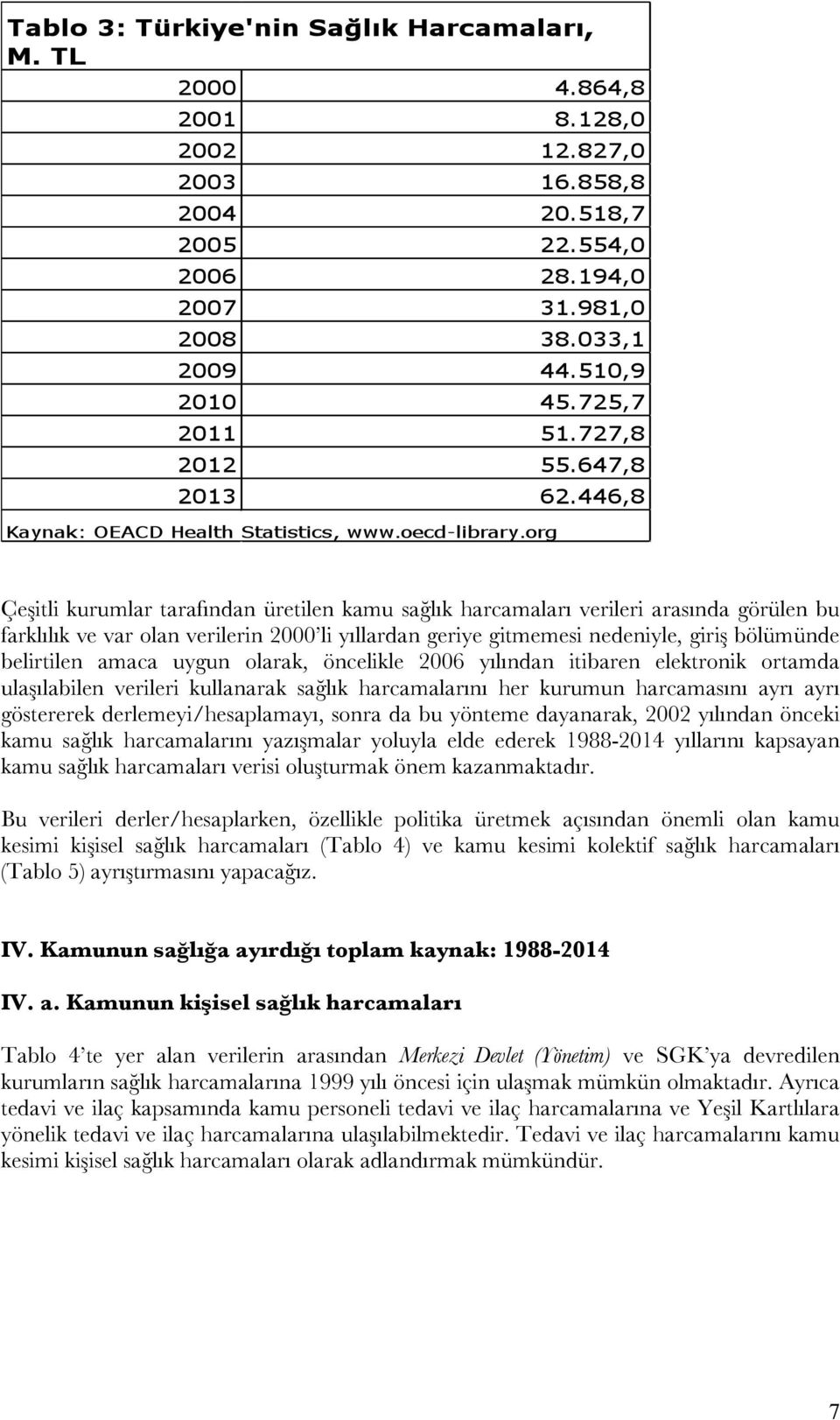 da bu yönteme dayanarak, 2002 yılından önceki kamu sağlık harcamalarını yazışmalar yoluyla elde ederek 1988-2014 yıllarını kapsayan kamu sağlık harcamaları verisi oluşturmak önem kazanmaktadır.