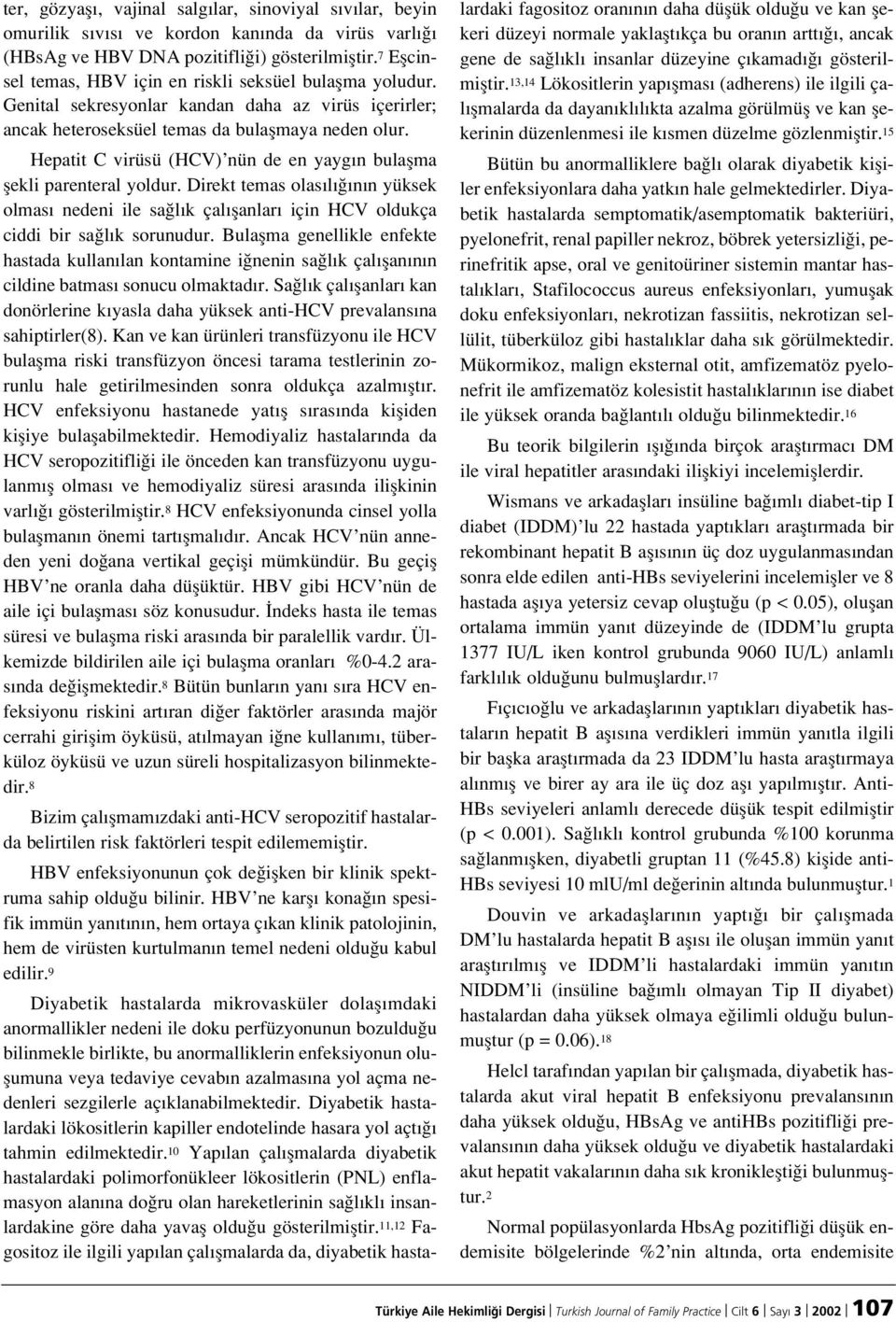 Hepatit C virüsü (HCV) nün de en yayg n bulaflma flekli parenteral yoldur. Direkt temas olas l n n yüksek olmas nedeni ile sa l k çal flanlar için HCV oldukça ciddi bir sa l k sorunudur.