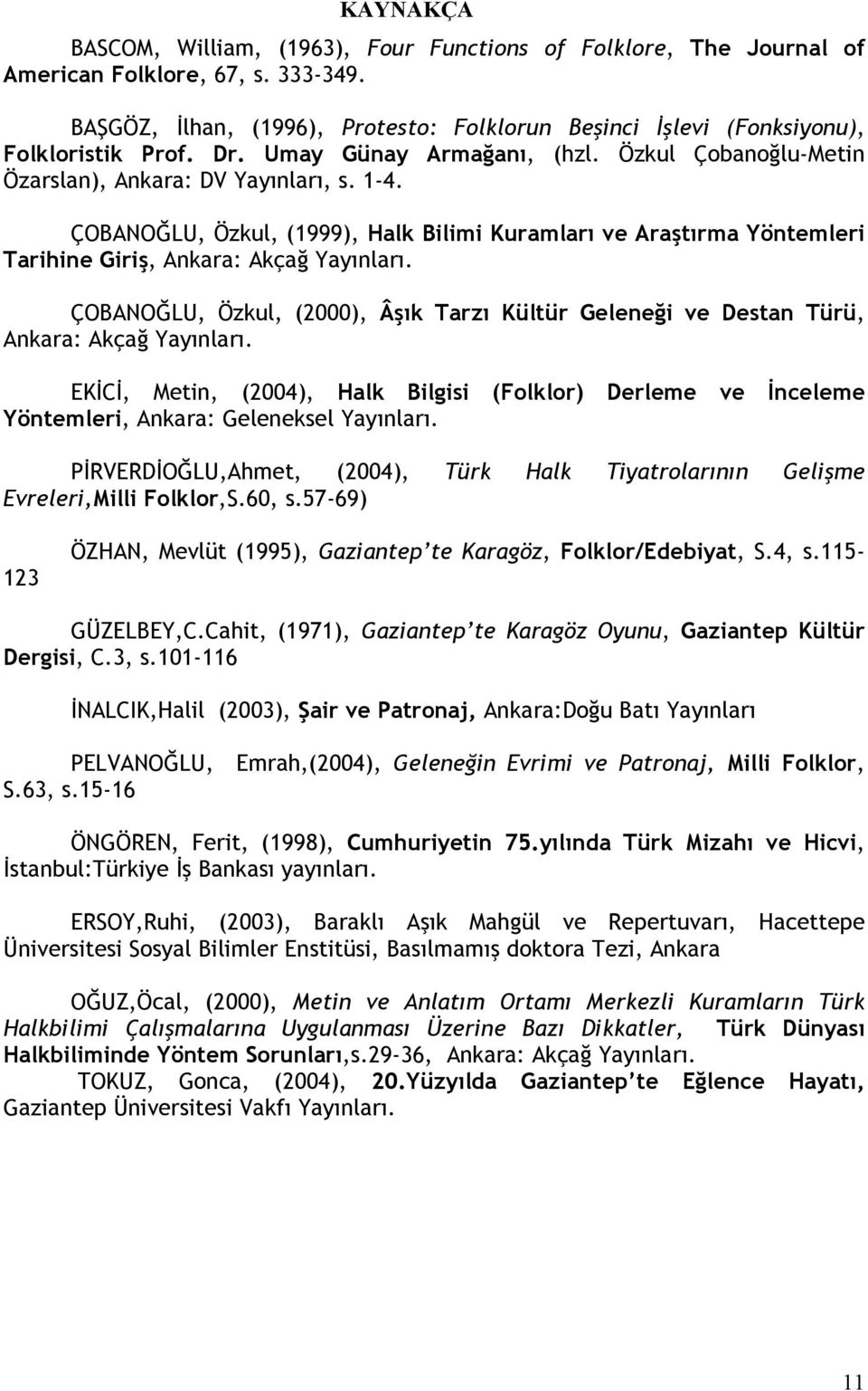 ÇOBANOĞLU, Özkul, (1999), Halk Bilimi Kuramları ve Araştırma Yöntemleri Tarihine Giriş, Ankara: Akçağ Yayınları.