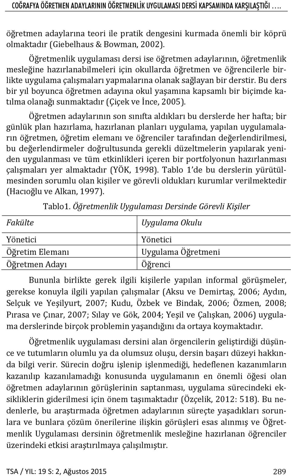 derstir. Bu ders bir yıl boyunca öğretmen adayına okul yaşamına kapsamlı bir biçimde katılma olanağı sunmaktadır (Çiçek ve İnce, 2005).