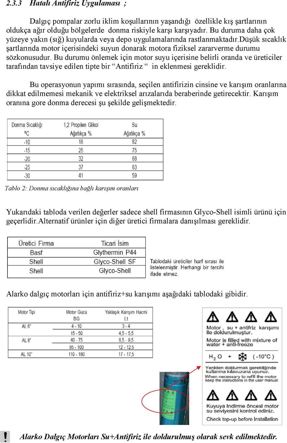 Bu durumu önlemek için motor suyu içerisine belirli oranda ve üreticiler tarafından tavsiye edilen tipte bir Antifiriz in eklenmesi gereklidir.