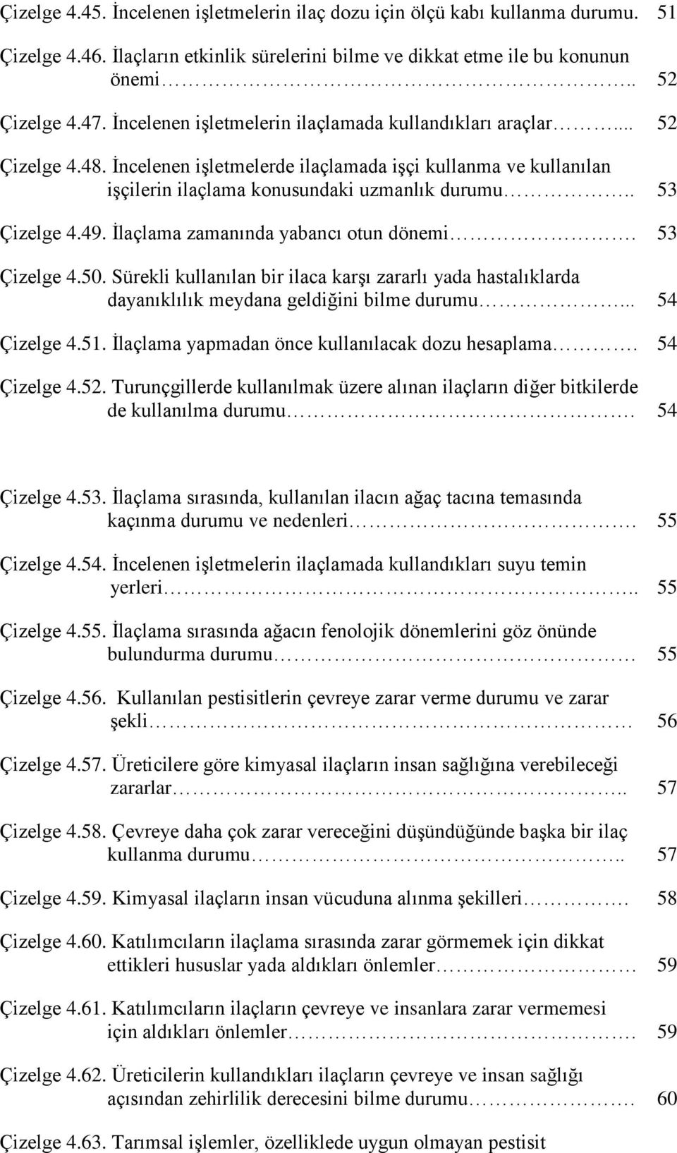 Ġlaçlama zamanında yabancı otun dönemi. Çizelge 4.50. Sürekli kullanılan bir ilaca karģı zararlı yada hastalıklarda dayanıklılık meydana geldiğini bilme durumu... Çizelge 4.51.