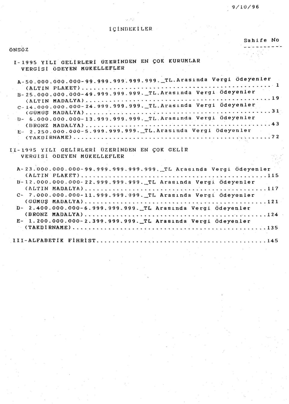 999.999.999._TL.Aras.Lnda Vergi Ödeyenler (URONZ MADALYA)...... 43 E- 2.2SO.ooo.ooo-5.999.999.999._TL.Arasında Vergi Ödeyenler ('I' l\. K D İ RN AM E).