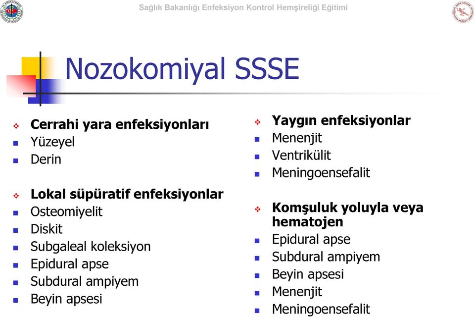 ampiyem Beyin apsesi Yaygın enfeksiyonlar Menenjit Ventrikülit Meningoensefalit