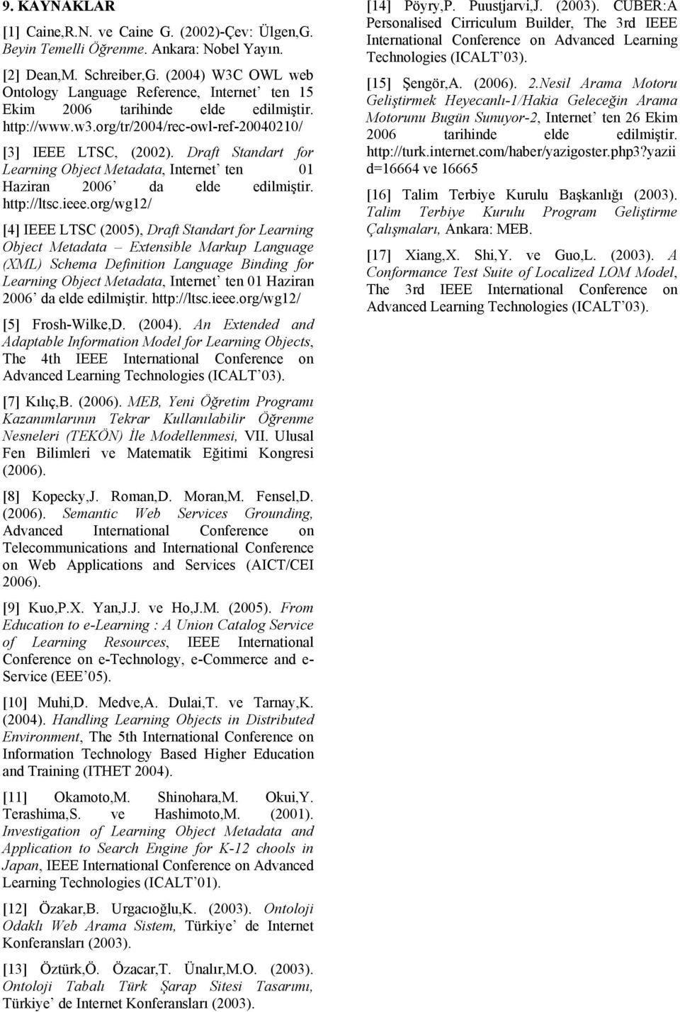 Draft Standart for Learning Object Metadata, Internet ten 01 Haziran 2006 da elde edilmiştir. http://ltsc.ieee.