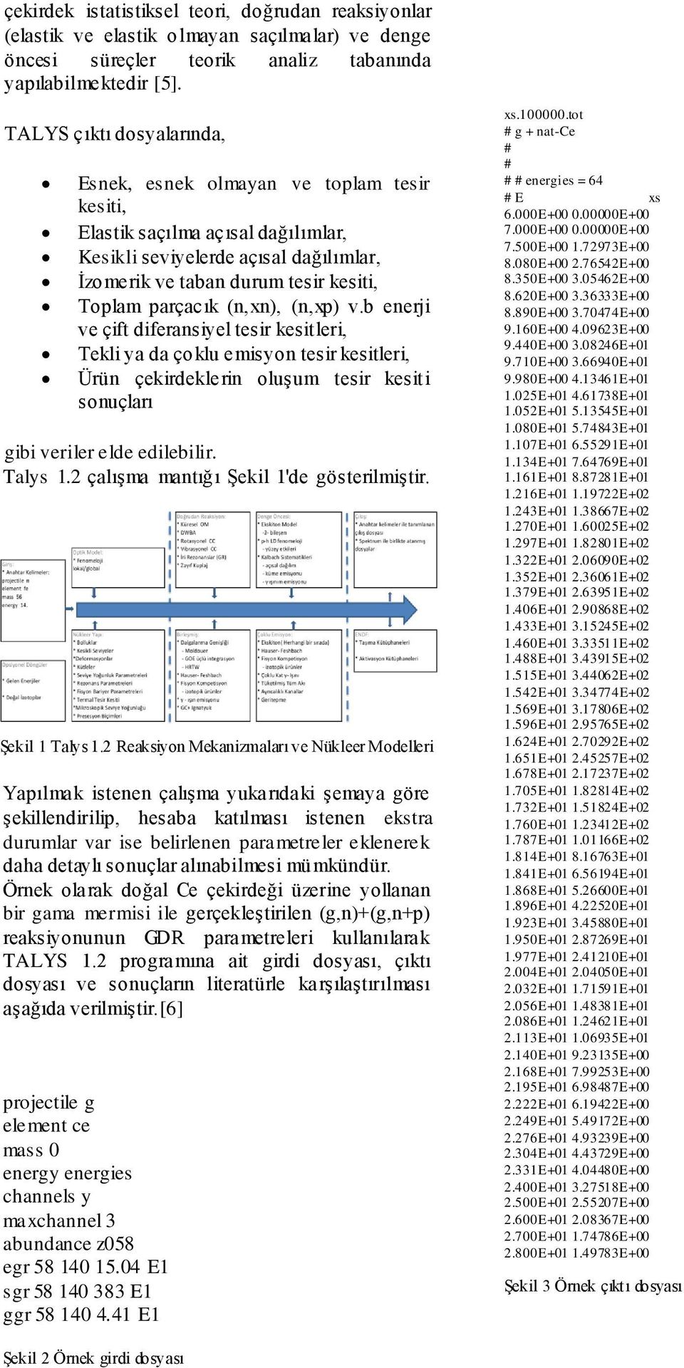 (n,xn), (n,xp) v.b enerji ve çift diferansiyel tesir kesitleri, Tekli ya da çoklu emisyon tesir kesitleri, Ürün çekirdeklerin oluşum tesir kesiti sonuçları gibi veriler elde edilebilir. Talys 1.