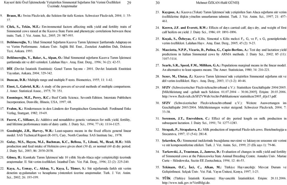 , 2005; 29: 987-993. 11. Deliömeroğlu, Y.: İthal Simental Sığırların Kazova Tarım İşletmesi Şartlarında Adaptasyon ve Verim Performansı. Ankara Üniv. Sağlık Bil. Enst.