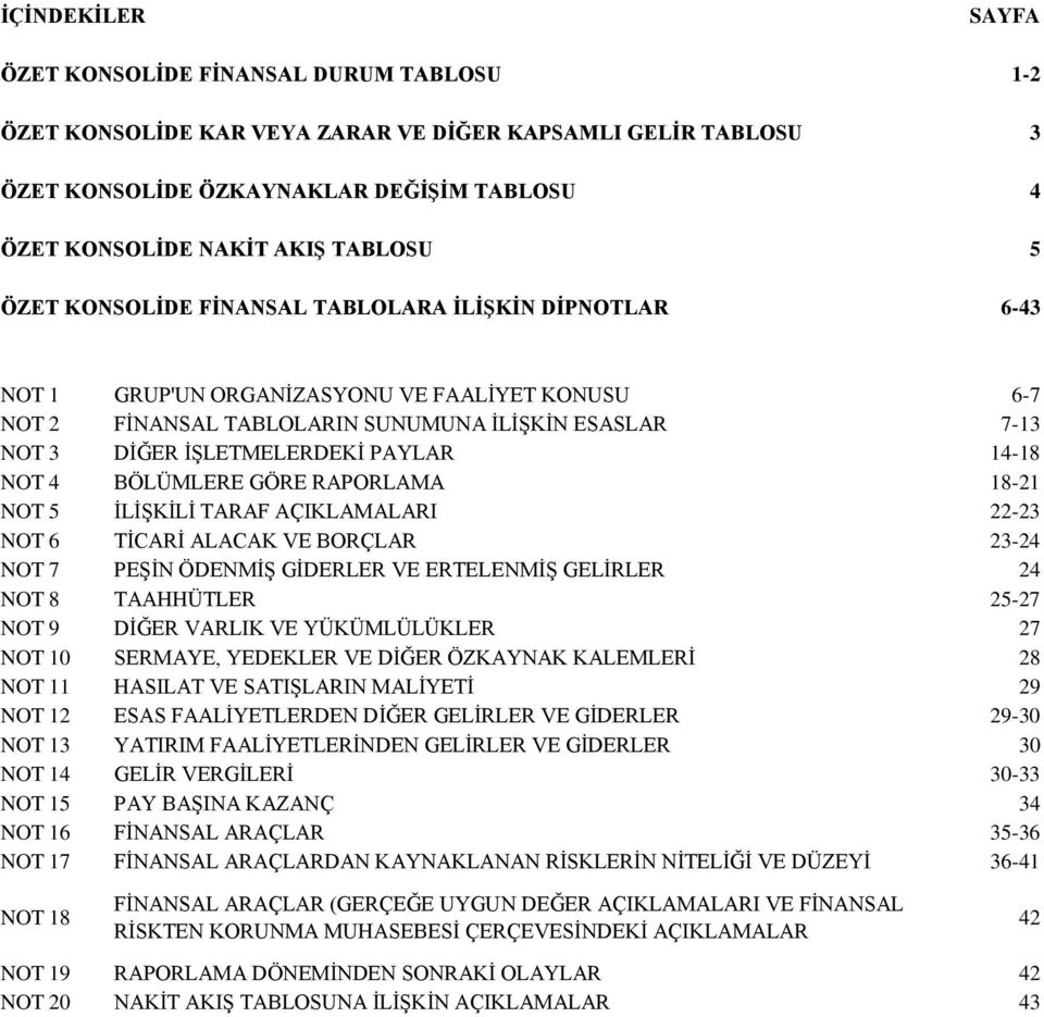 4 BÖLÜMLERE GÖRE RAPORLAMA 18-21 NOT 5 İLİŞKİLİ TARAF AÇIKLAMALARI 22-23 NOT 6 TİCARİ ALACAK VE BORÇLAR 23-24 NOT 7 PEŞİN ÖDENMİŞ GİDERLER VE ERTELENMİŞ GELİRLER 24 NOT 8 TAAHHÜTLER 25-27 NOT 9 DİĞER