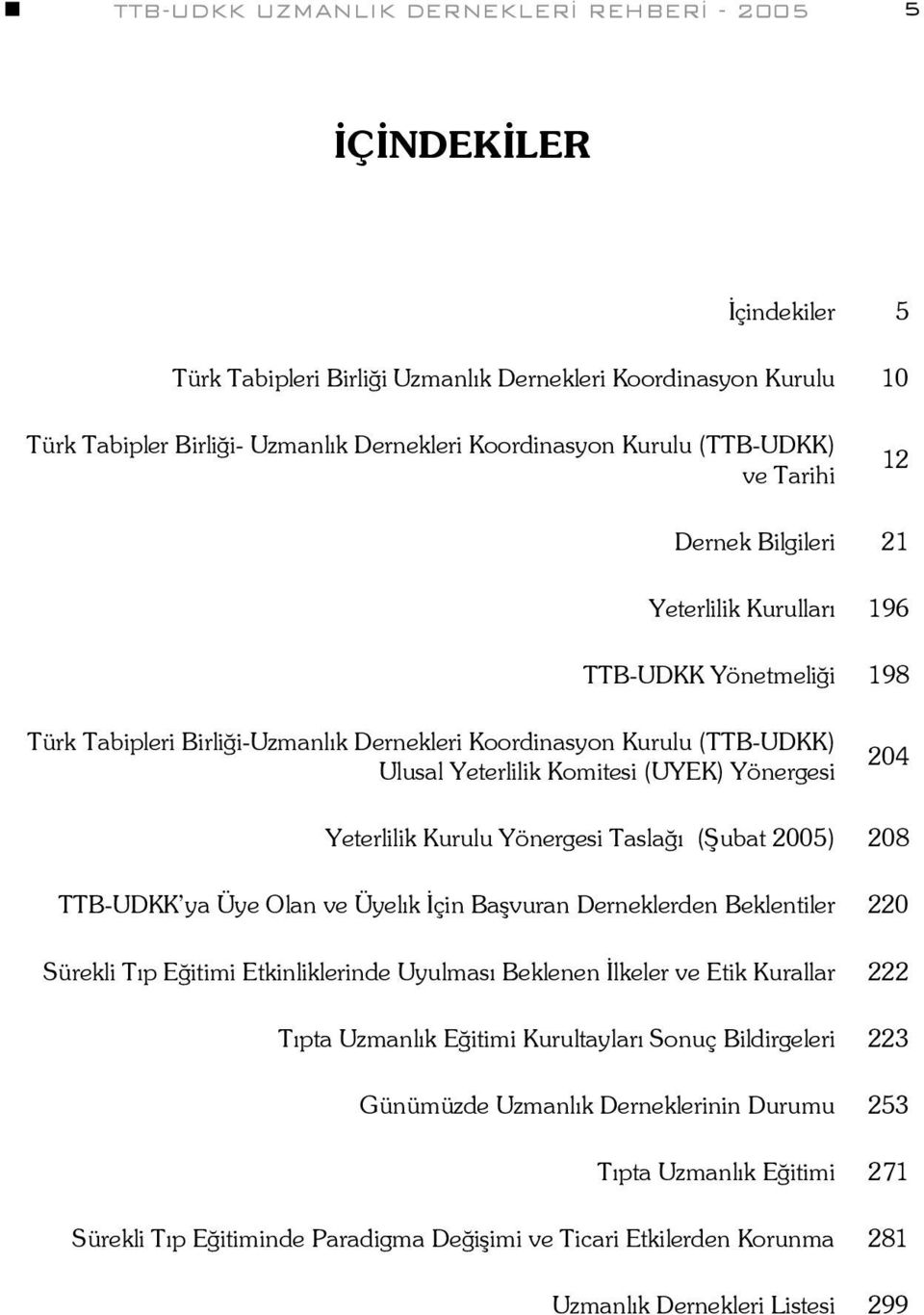 Komitesi (UYEK) Yönergesi 204 Yeterlilik Kurulu Yönergesi Taslağı (Şubat 2005) 208 TTB-UDKK ya Üye Olan ve Üyelık İçin Başvuran Derneklerden Beklentiler 220 Sürekli Tıp Eğitimi Etkinliklerinde