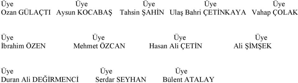 Mehmet ÖZCAN Hasan Ali ÇETİN Ali ŞİMŞEK Üye Üye