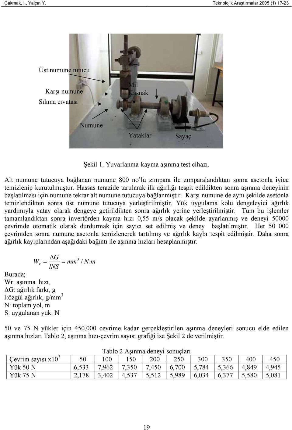 Hassas terazide tartılarak ilk ağırlığı tespit edildikten sonra aşınma deneyinin başlatılması için numune tekrar alt numune tutucuya bağlanmıştır.