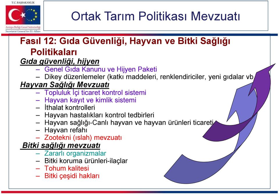 ) Hayvan Sağlığı Mevzuatı Topluluk İçi ticaret kontrol sistemi Hayvan kayıt ve kimlik sistemi İthalat kontrolleri Hayvan hastalıkları kontrol