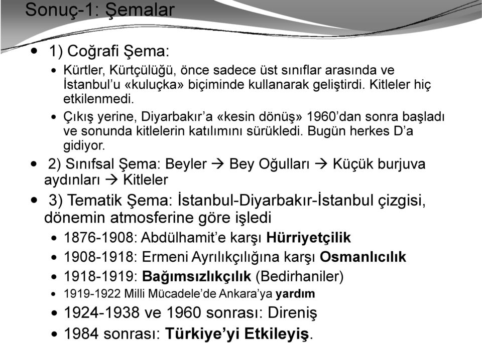 2) Sınıfsal Şema: Beyler Bey Oğulları Küçük ük burjuva aydınları Kitleler 3) Tematik Şema: İstanbul-Diyarbakır-İstanbul çizgisi, dönemin atmosferine göre işledi 1876-1908: 1908: