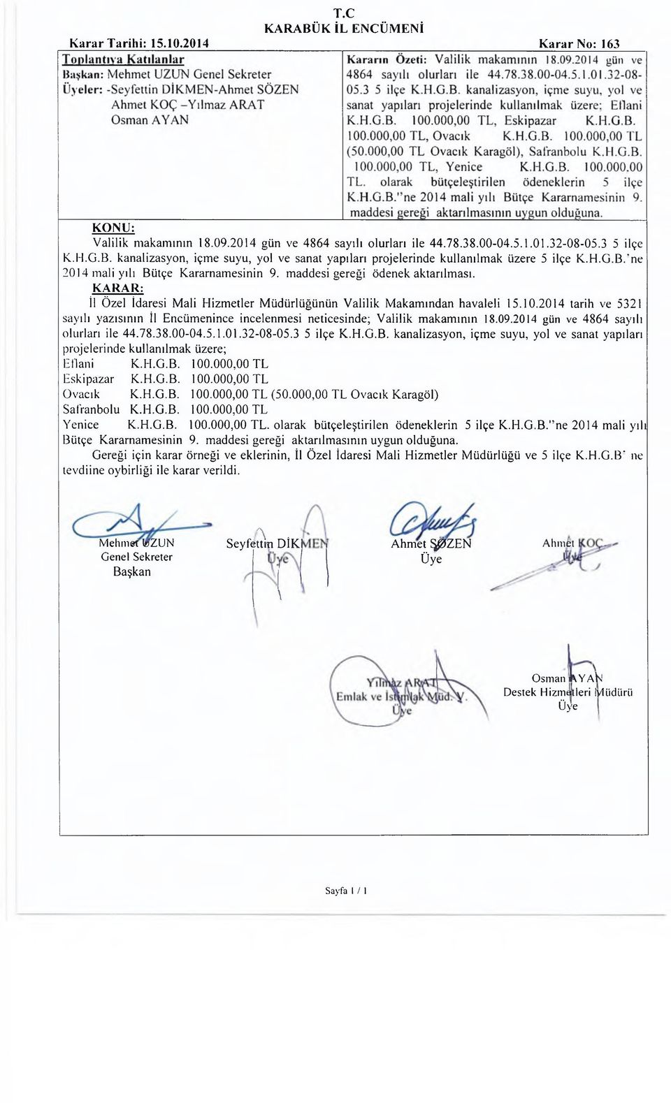 İl Özel İdaresi Mali Hizmetler Müdürlüğünün Valilik Makamından havaleli 15.10.2014 tarih ve 5321 sayılı yazısının İl Encümenince incelenmesi neticesinde; Valilik makamının 18.09.