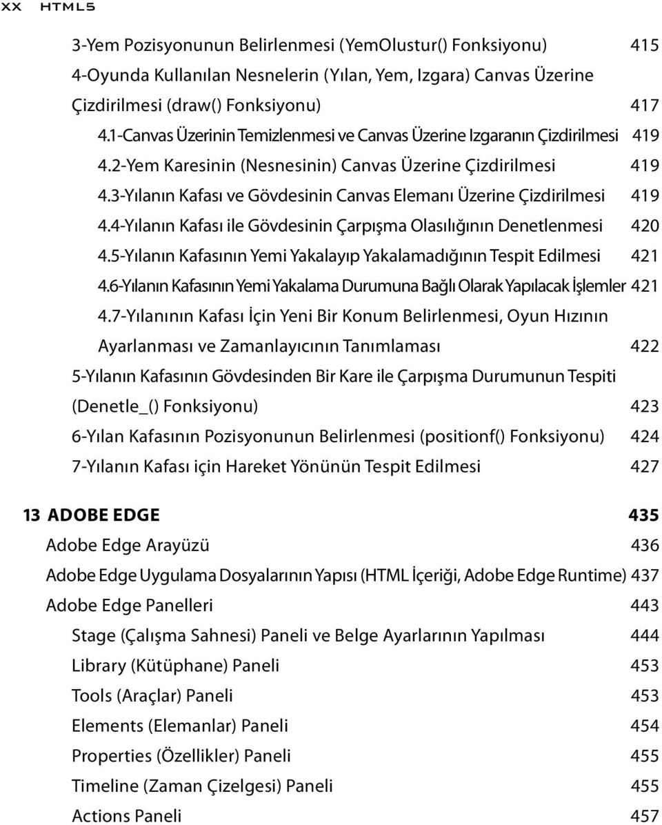 3-Yılanın Kafası ve Gövdesinin Canvas Elemanı Üzerine Çizdirilmesi 419 4.4-Yılanın Kafası ile Gövdesinin Çarpışma Olasılığının Denetlenmesi 420 4.